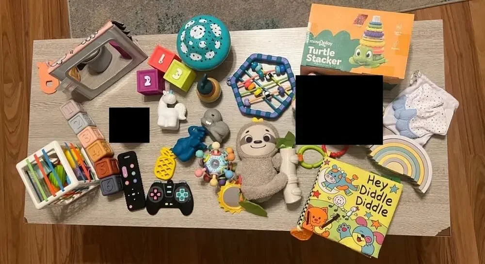 Infant Sensory Toy Lot Silicone Teethers Rattles Stacking Toys Busy Box Books